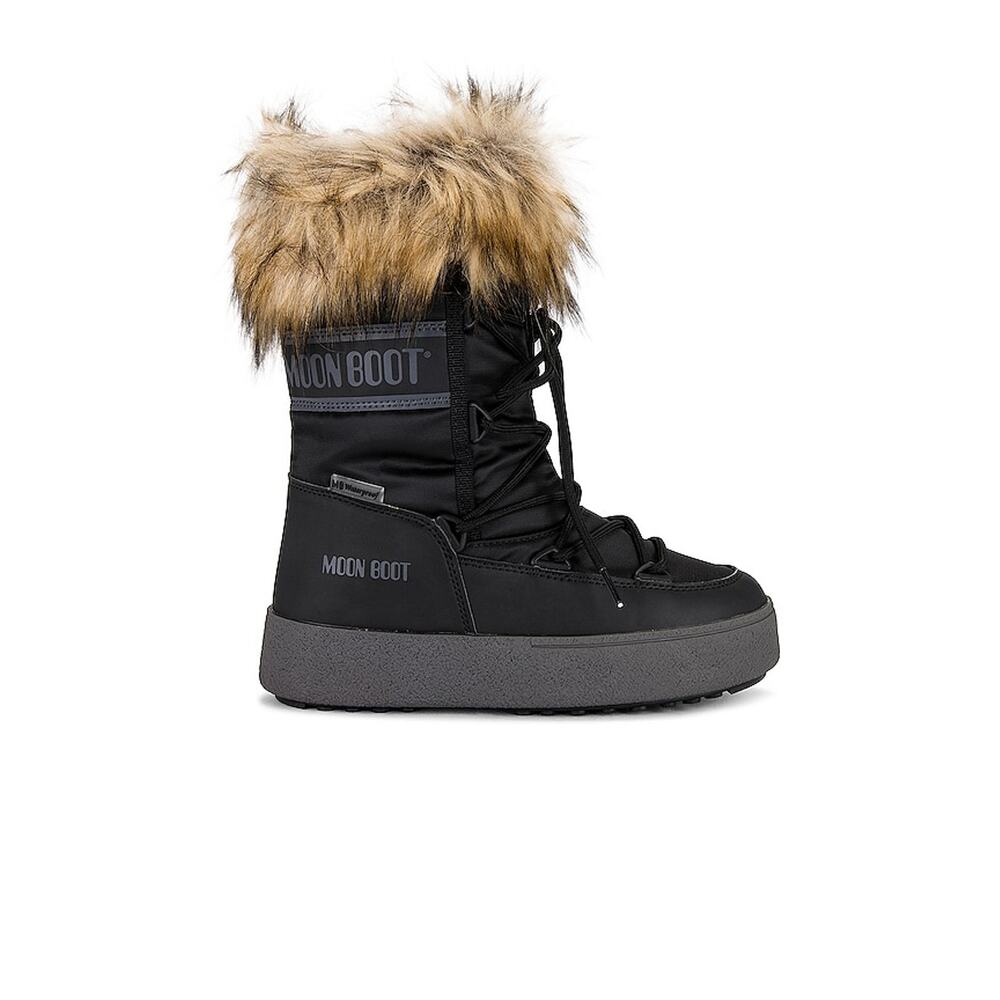 Moon Boot Black Winter Ankle Boots with Faux Fur Cuff